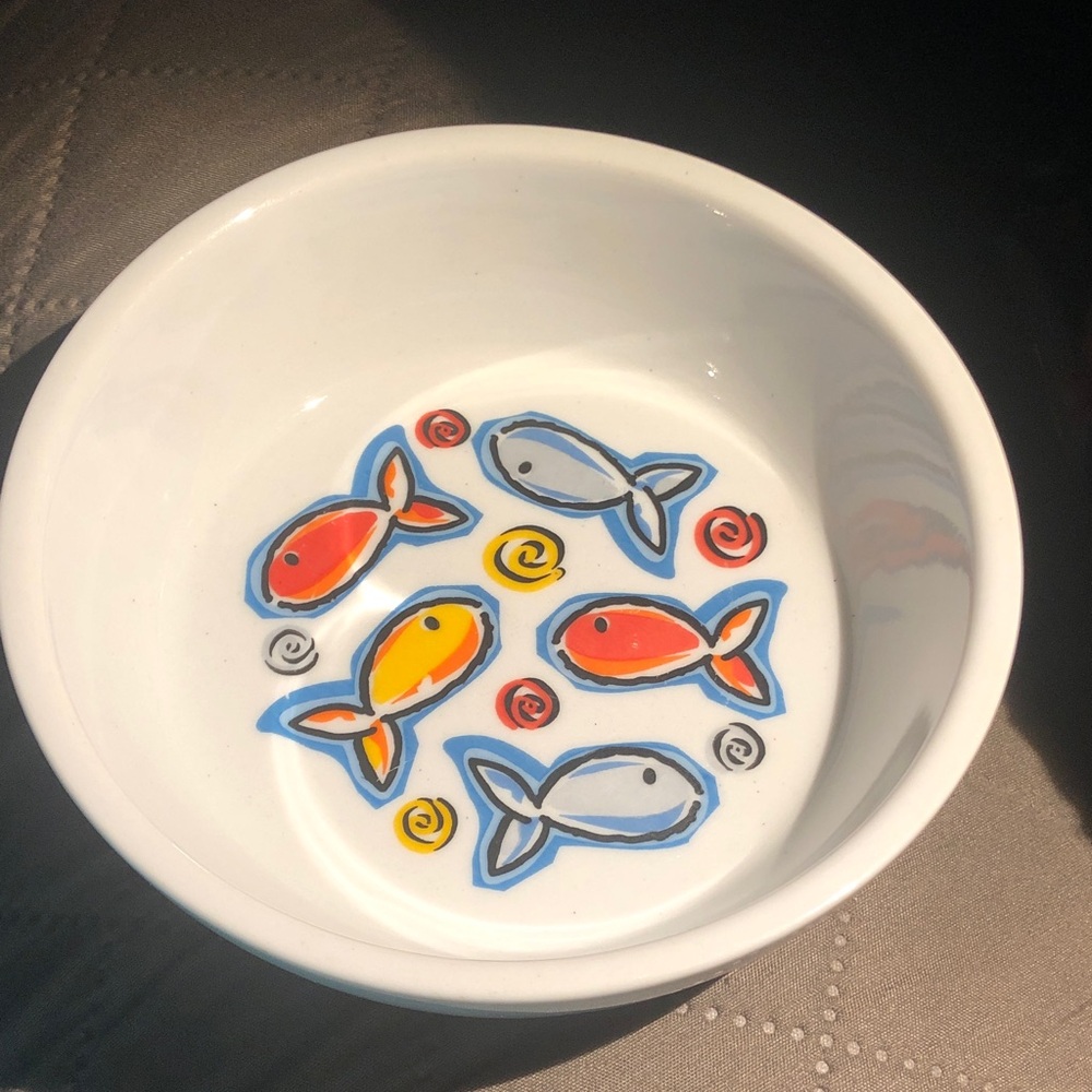 Colorful Fish Design Pet Bowl stoneware dish cat dish.